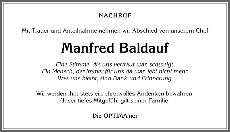  Traueranzeige für Manfred Baldauf vom 04.02.2020 aus Allgäuer Zeitung