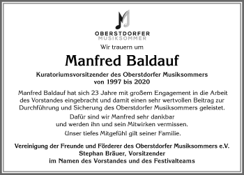 Traueranzeige von Manfred Baldauf von Allgäuer Anzeigeblatt