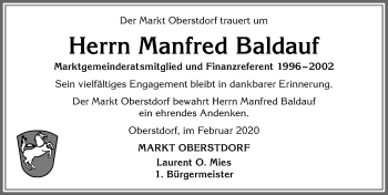 Traueranzeige von Manfred Baldauf von Allgäuer Anzeigeblatt