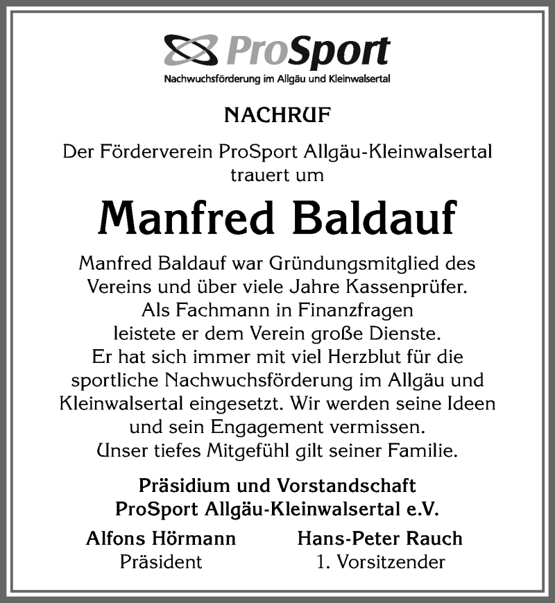  Traueranzeige für Manfred Baldauf vom 05.02.2020 aus Allgäuer Anzeigeblatt
