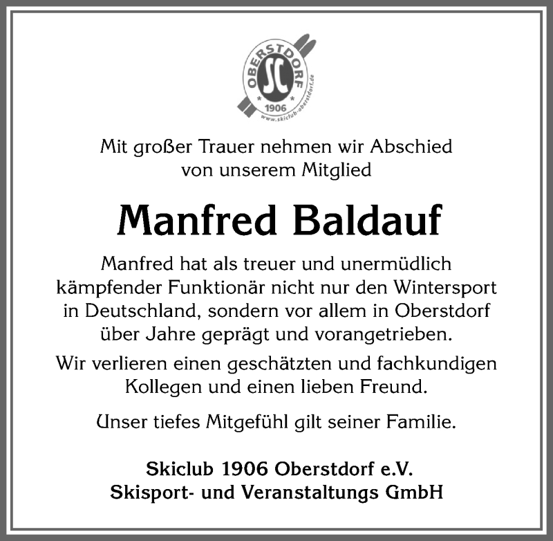  Traueranzeige für Manfred Baldauf vom 04.02.2020 aus Allgäuer Anzeigeblatt