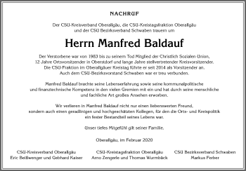 Traueranzeige von Manfred Baldauf von Allgäuer Zeitung