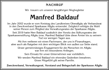 Traueranzeige von Manfred Baldauf von Allgäuer Zeitung