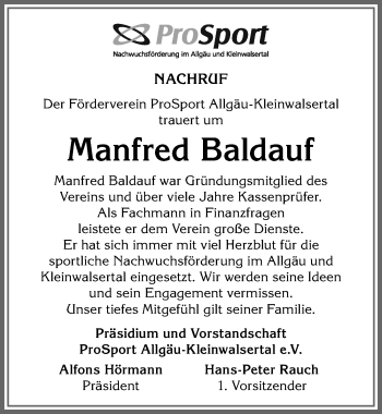 Traueranzeige von Manfred Baldauf von Allgäuer Anzeigeblatt