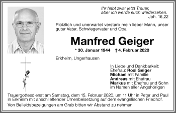 Traueranzeige von Manfred Geiger von Memminger Zeitung