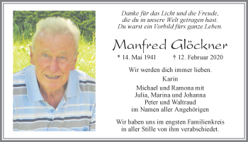Traueranzeige von Manfred Glöckner von Allgäuer Zeitung, Füssen