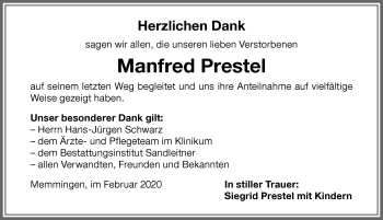 Traueranzeige von Manfred Prestel von Memminger Zeitung