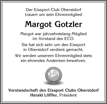 Traueranzeige von Margot Gotzler von Allgäuer Anzeigeblatt