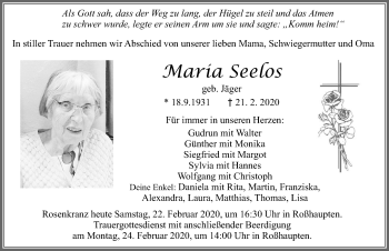Traueranzeige von Maria Seelos von Allgäuer Zeitung, Füssen