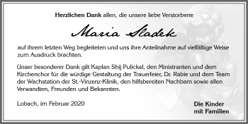 Traueranzeige von Maria Slade von Allgäuer Zeitung, Füssen