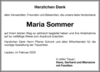 Traueranzeige von Maria Sommer von Memminger Zeitung