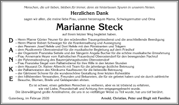 Traueranzeige von Marianne Steck von Allgäuer Zeitung, Kaufbeuren/Buchloe