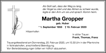 Traueranzeige von Martha Gropper von Memminger Zeitung