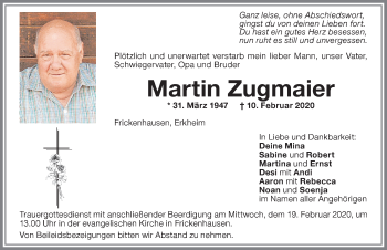 Traueranzeige von Martin Zugmaier von Memminger Zeitung