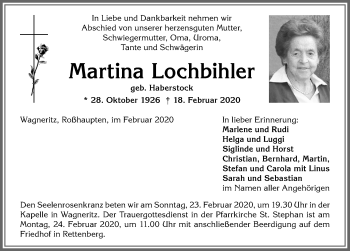 Traueranzeige von Martina Lochbihler von Allgäuer Anzeigeblatt