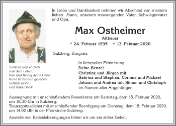 Traueranzeige von Max Ostheimer von Allgäuer Zeitung,Kempten