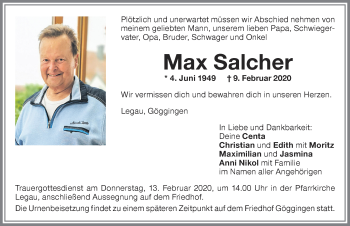 Traueranzeige von Max Salcher von Allgäuer Zeitung