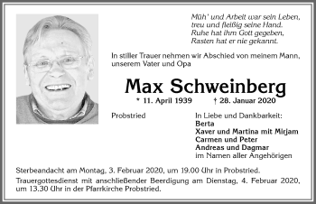 Traueranzeige von Max Schweinberg von Allgäuer Zeitung,Kempten