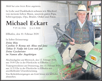 Traueranzeige von Michael Eckart von Der Westallgäuer