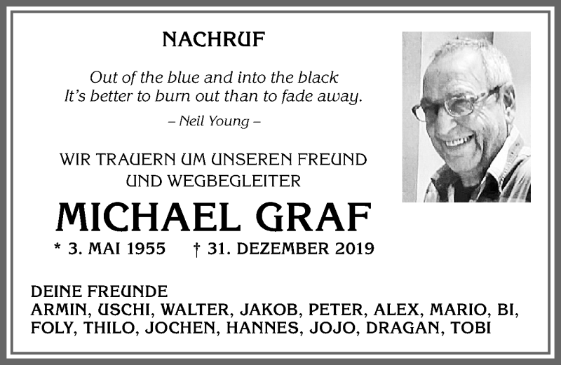  Traueranzeige für Michael Graf vom 01.02.2020 aus Allgäuer Zeitung,Kempten