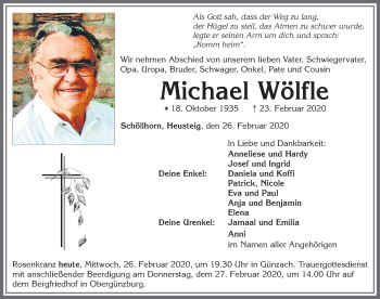 Traueranzeige von Michael Wölfle von Allgäuer Zeitung, Marktoberdorf