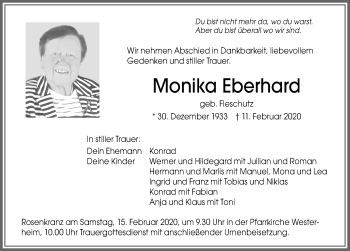 Traueranzeige von Monika Eberhard von Memminger Zeitung