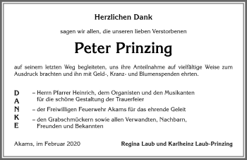 Traueranzeige von Peter Prinzing von Allgäuer Anzeigeblatt