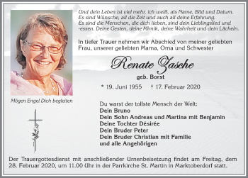 Traueranzeige von Renate Zasche von Allgäuer Zeitung, Marktoberdorf