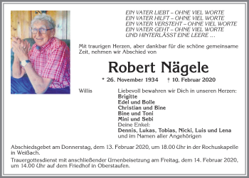 Traueranzeige von Robert Nägele von Allgäuer Anzeigeblatt