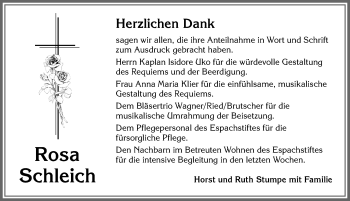 Traueranzeige von Rosa Schleich von Allgäuer Zeitung, Kaufbeuren/Buchloe