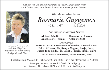 Traueranzeige von Rosmarie Guggemos von Allgäuer Zeitung, Füssen