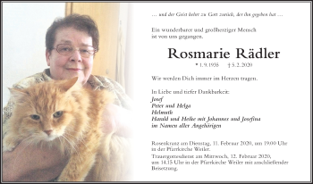 Traueranzeige von Rosmarie Rädler von Der Westallgäuer