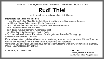 Traueranzeige von Rudi Thiel von Allgäuer Zeitung,Kempten