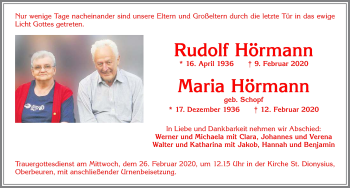 Traueranzeige von Rudolf Hörmann von Allgäuer Zeitung, Kaufbeuren/Buchloe