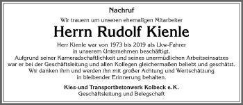 Traueranzeige von Rudolf Kienle von Allgäuer Zeitung,Kempten