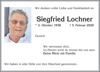 Traueranzeige von Siegfried Lochner von Allgäuer Zeitung,Kempten