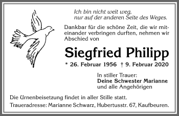 Traueranzeige von Siegfried Philipp von Allgäuer Zeitung, Kaufbeuren/Buchloe