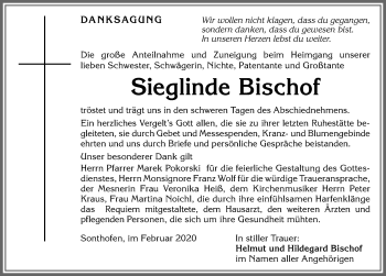 Traueranzeige von Sieglinde Bischof von Allgäuer Anzeigeblatt