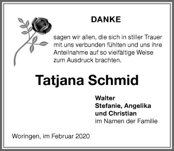 Traueranzeige von Tatjana Schmid von Memminger Zeitung