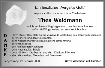 Traueranzeige von Thea Waldmann von Allgäuer Zeitung, Marktoberdorf