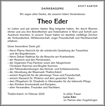 Traueranzeige von Theo Eder von Allgäuer Anzeigeblatt