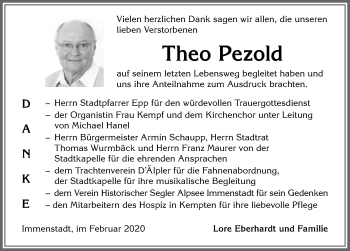 Traueranzeige von Theo Pezold von Allgäuer Anzeigeblatt