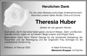 Traueranzeige von Theresia Huber von Memminger Zeitung