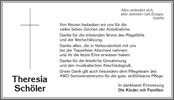 Traueranzeige von Theresia Schöler von Allgäuer Anzeigeblatt