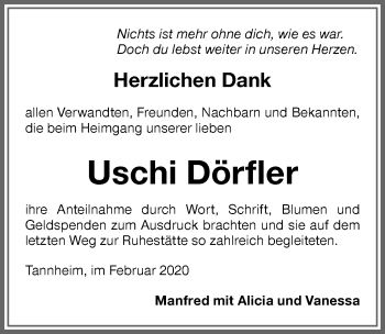 Traueranzeige von Uschi Dörfler von Memminger Zeitung