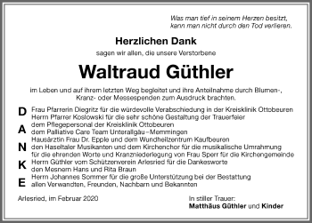 Traueranzeige von Waltraud Güthler von Memminger Zeitung