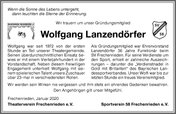 Traueranzeige von Wolfgang Lanzendörfer von Memminger Zeitung