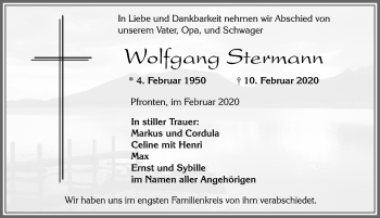Traueranzeige von Wolfgang Stermann von Allgäuer Zeitung, Füssen