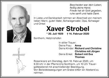 Traueranzeige von Xaver Strobel von Memminger Zeitung