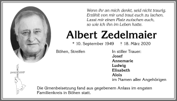 Traueranzeige von Albert Zedelmaier von Allgäuer Zeitung